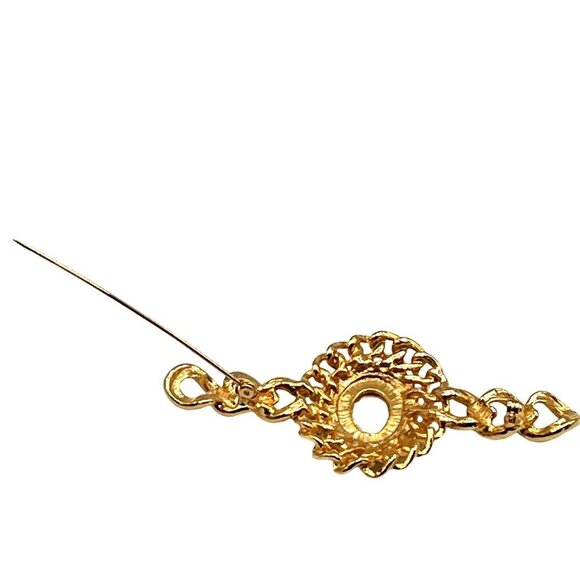 Vintage Gold-Tone & Blue Glass Jewel Chain Broach - 3 1/4 Inches Of Pure Glamour - Picture 6 of 7